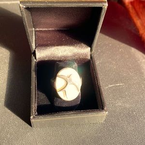 Unique Sterling Silver Mother of pearl ring with a Sterling Bird.